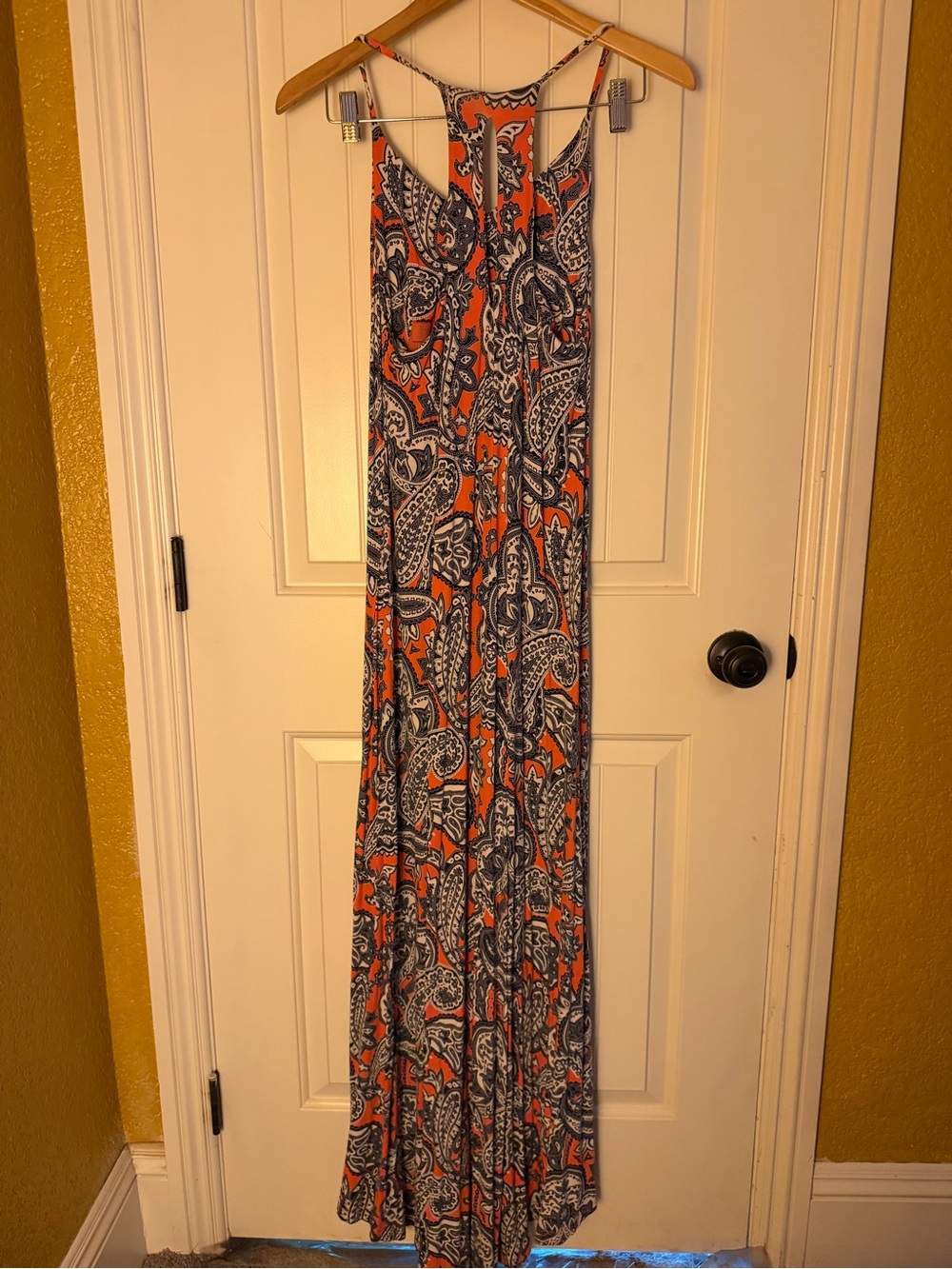 Cynthia Rowley Orange & Navy Paisley Halter Maxi Dress